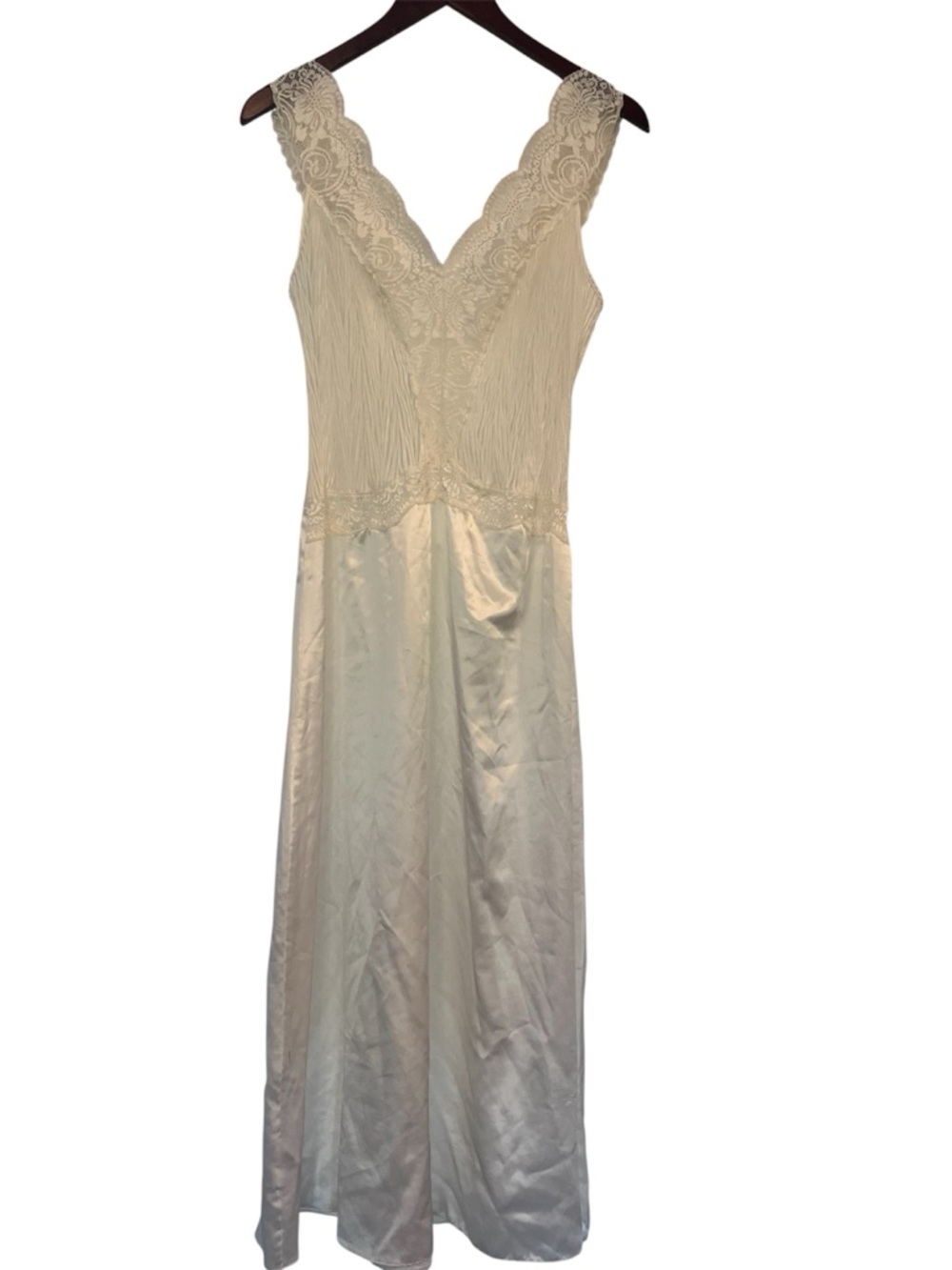 Vintage Ivory Lace-Trim Satin Chemise Slip Nightgown Lingerie Sz 12UK 8US - Picture 3 of 10